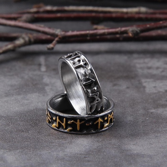 Viking Runes Alphabet Stainless Steel Ring