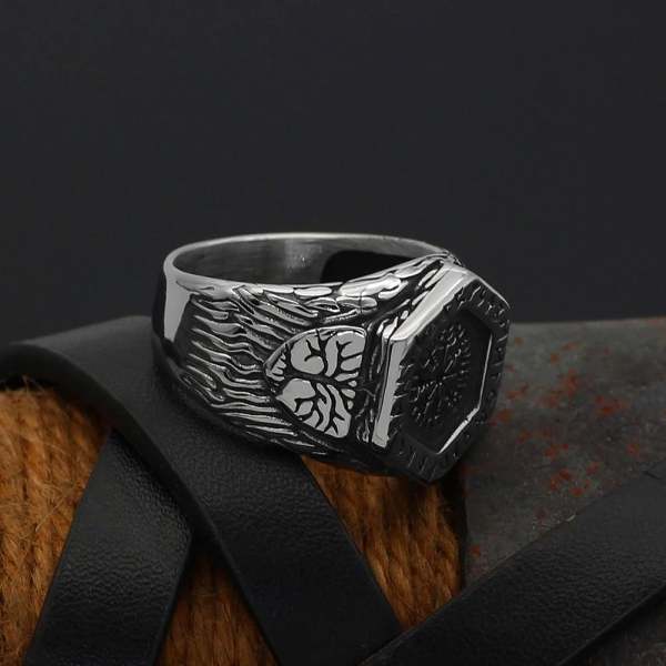 Vikings Helm of Awe and Rune Stainless Steel Ring