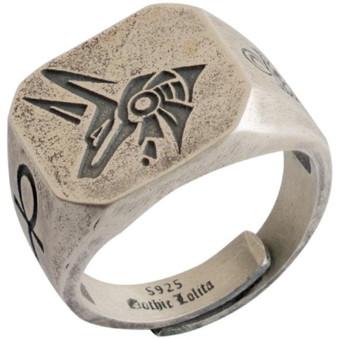 Ancient Egypt Ankh Anubis Sterling Silver Ring