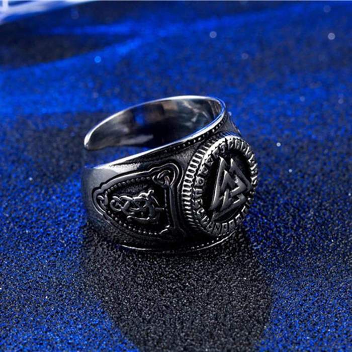 Viking Valknut Runic Triquetra Stainless Steel Ring