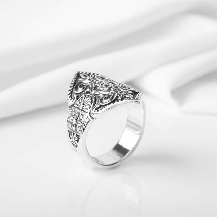Vikings 925 Silver Fashion Ring With Leaves Patterns, Unique Handcrafted Jewelry