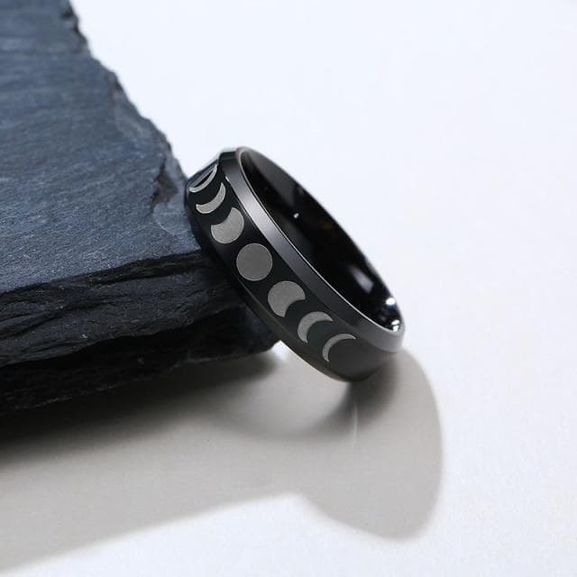 Wiccan Moon Waxing Phase Stainless Steel Ring