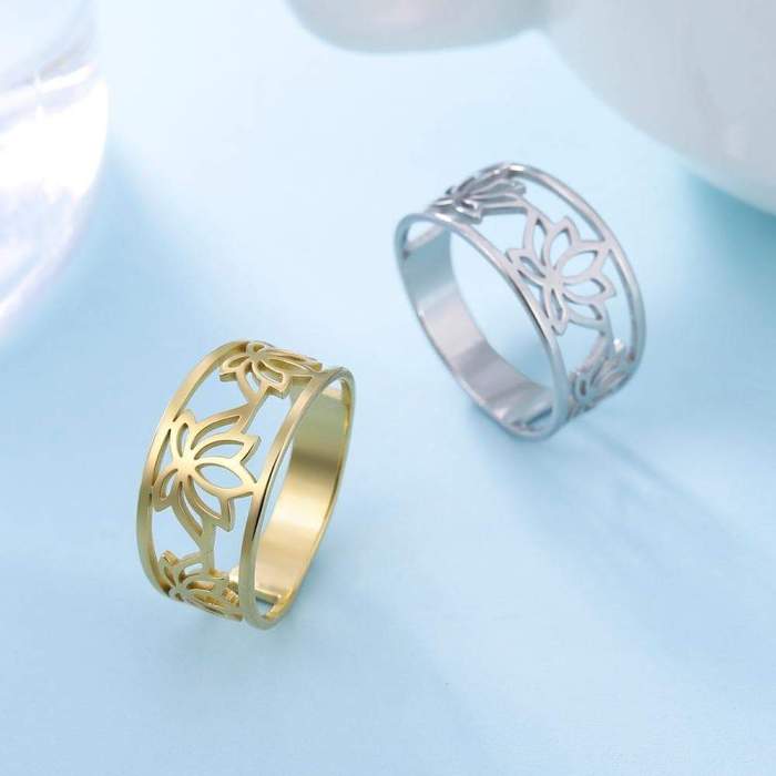 Ancient Egyptian Flower of Lotus Stainless Steel Ring