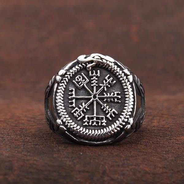 Vikings Dragon Vegvisir Stainless Steel Ring