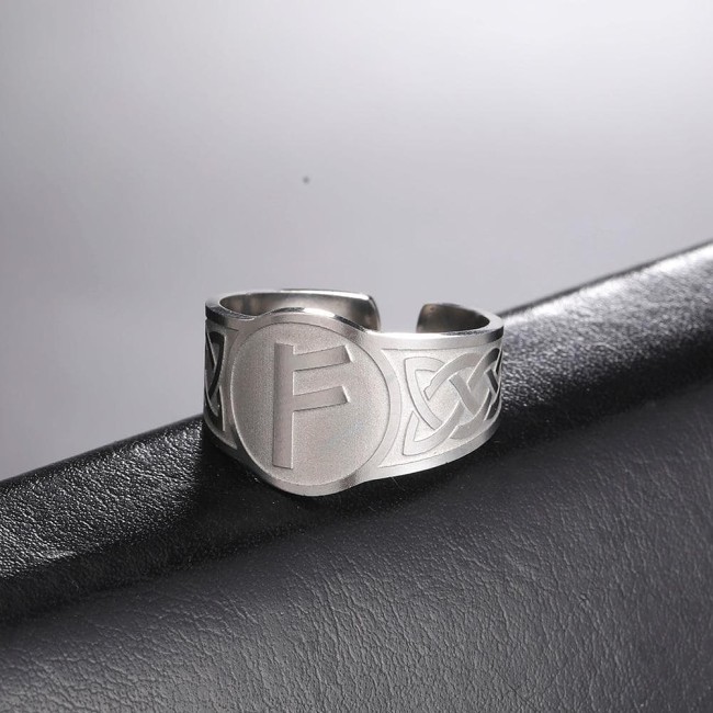 Viking Nordic Runes Stainless Steel Adjustable Ring
