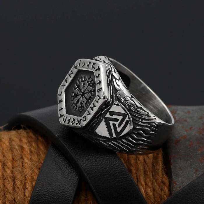 Vikings Helm of Awe and Rune Stainless Steel Ring