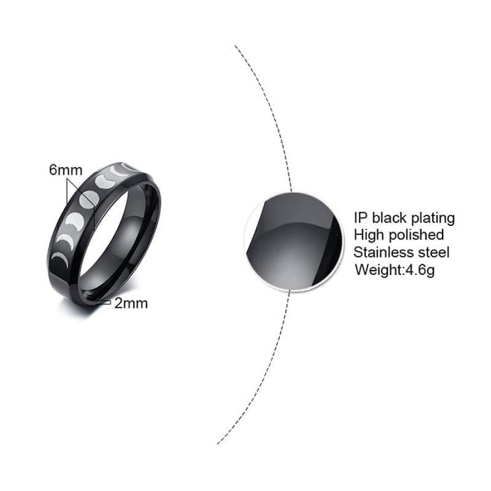 Wiccan Moon Waxing Phase Stainless Steel Ring