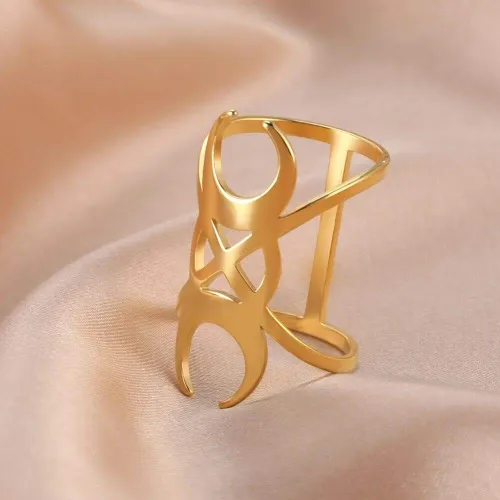 Wiccan Triple Moon Solid Stainless Steel Ring