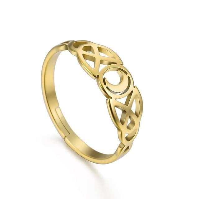 Celtic Crescent Moon Triquetra Stainless Steel Ring