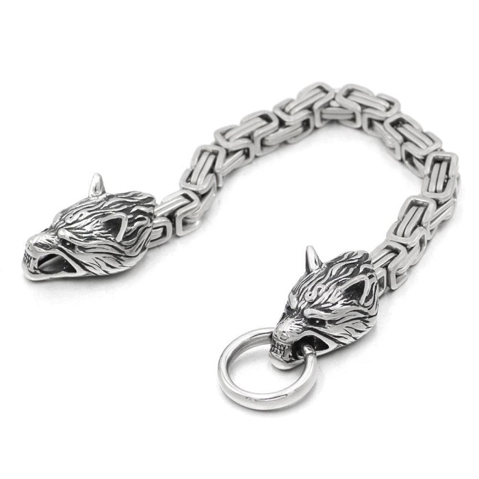 Vikings Wolf Head King's Chain Stainless Steel Bracelet