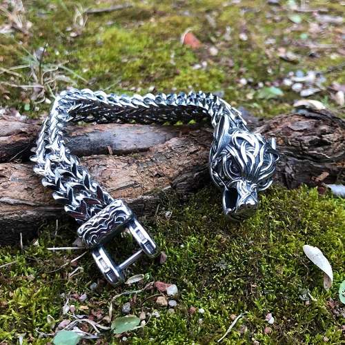 Vikings Wolf Head Stainless Steel Punk Link Bracelet