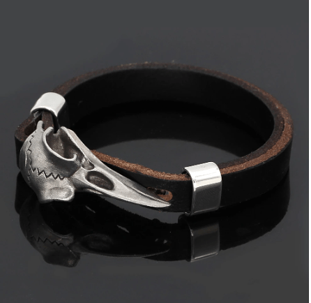 Vikings Raven Skull Leather Bracelet