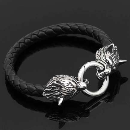Vikings Fenrir's Head Leather Bracelet