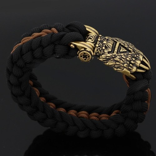 Vikings Runic Bear Paw Stainless Steel Black Brown Paracord Bracelet