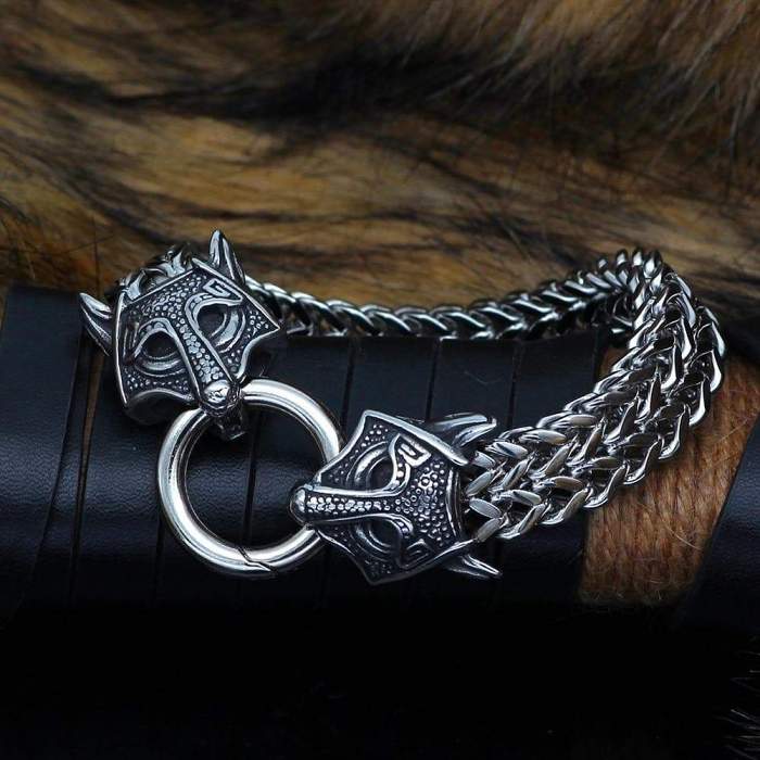 Vikings Wolf Charm Stainless Steel Bracelet