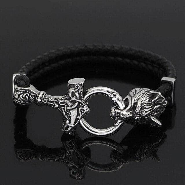 Viking Wolf Mjolnir Stainless Steel Bracelet