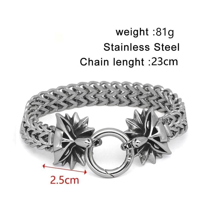 Vikings Nordic Wolf Charm Stainless Steel Bracelet