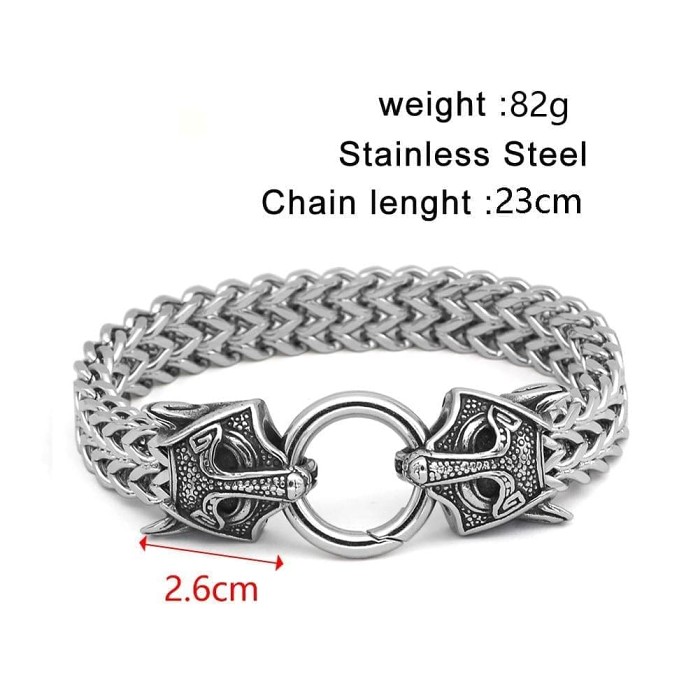 Vikings Wolf Charm Stainless Steel Bracelet