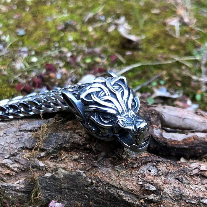 Vikings Wolf Head Stainless Steel Punk Link Bracelet