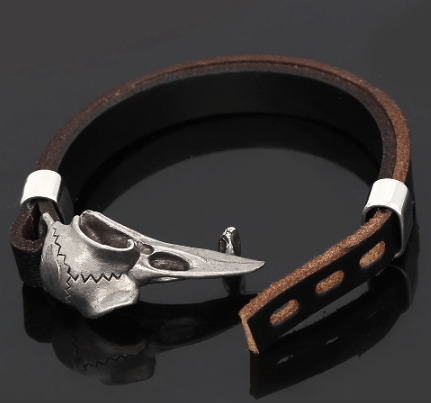 Vikings Raven Skull Leather Bracelet