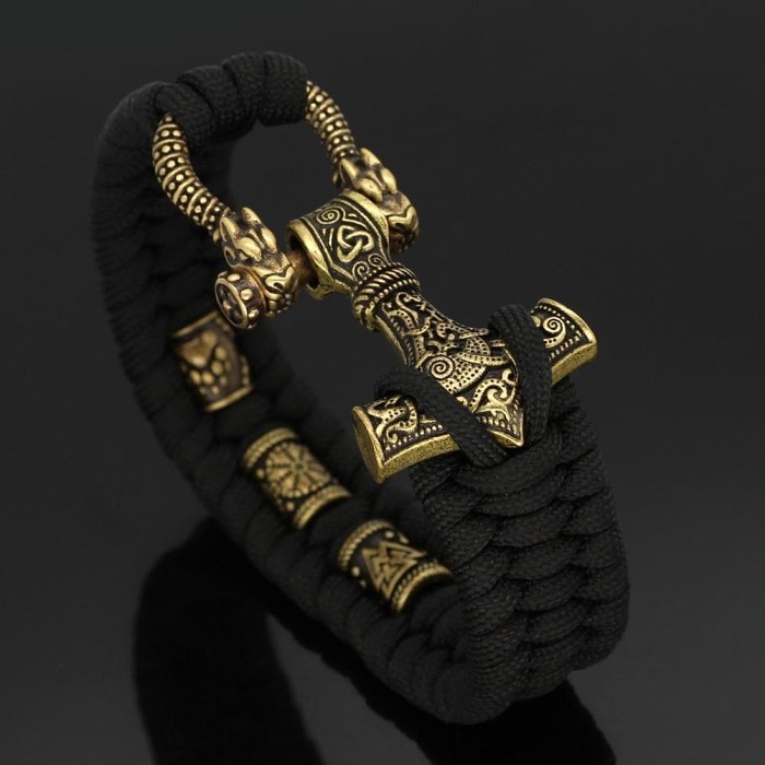 Vikings Mjolnir Stainless Steel Black Paracord Bracelet