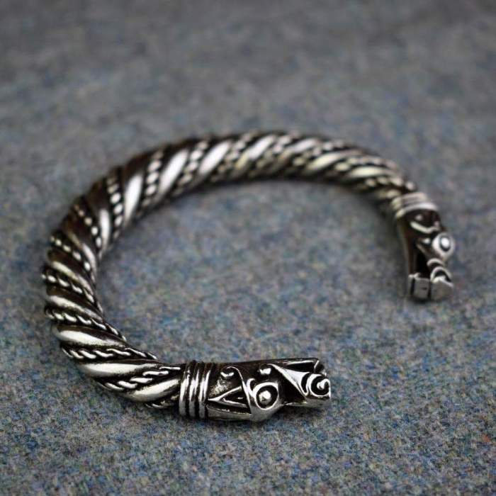 Viking Norse Dragon Head Tapered Band Bracelet