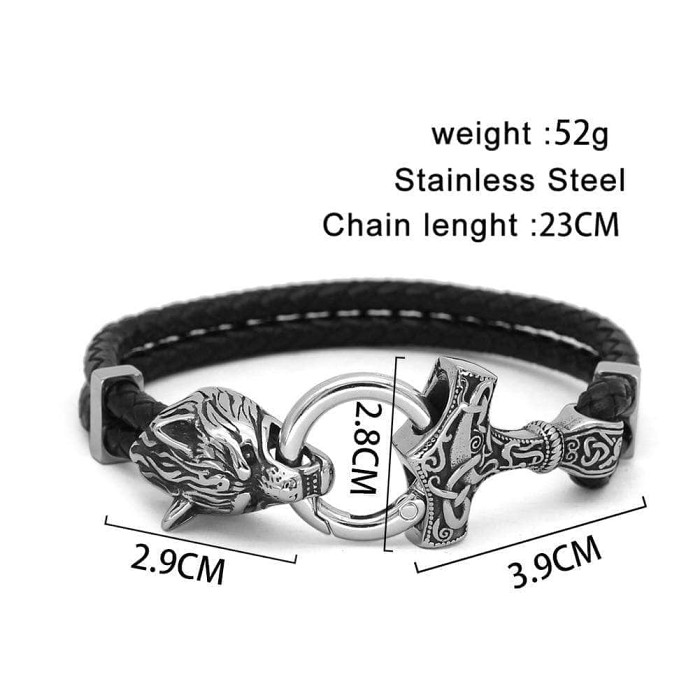 Viking Wolf Mjolnir Stainless Steel Bracelet