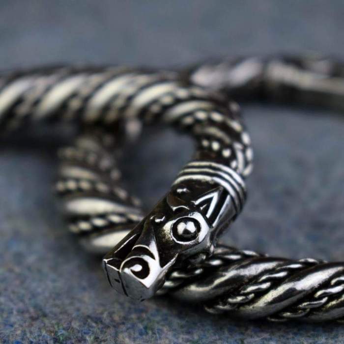 Viking Norse Dragon Head Tapered Band Bracelet