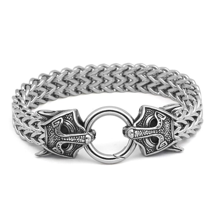 Vikings Wolf Charm Stainless Steel Bracelet