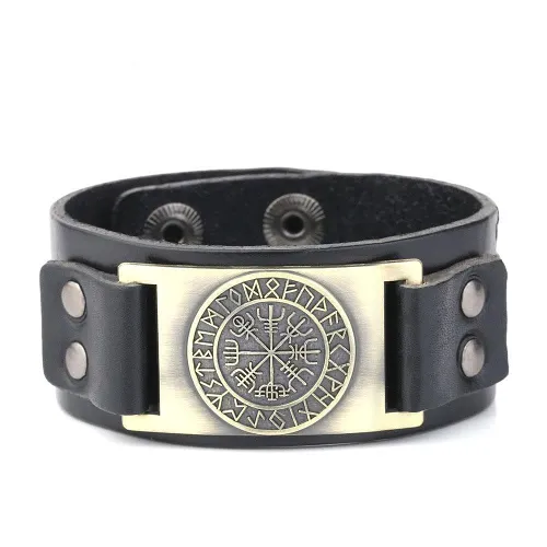 Vikings Leather Vegvisir Bracelet