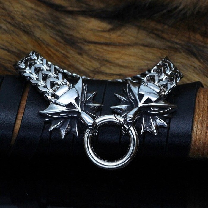 Vikings Nordic Wolf Charm Stainless Steel Bracelet