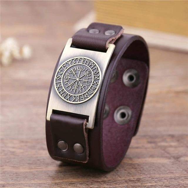 Vikings Leather Vegvisir Bracelet