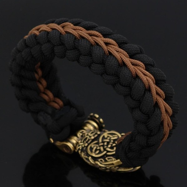 Vikings Runic Bear Paw Stainless Steel Black Brown Paracord Bracelet