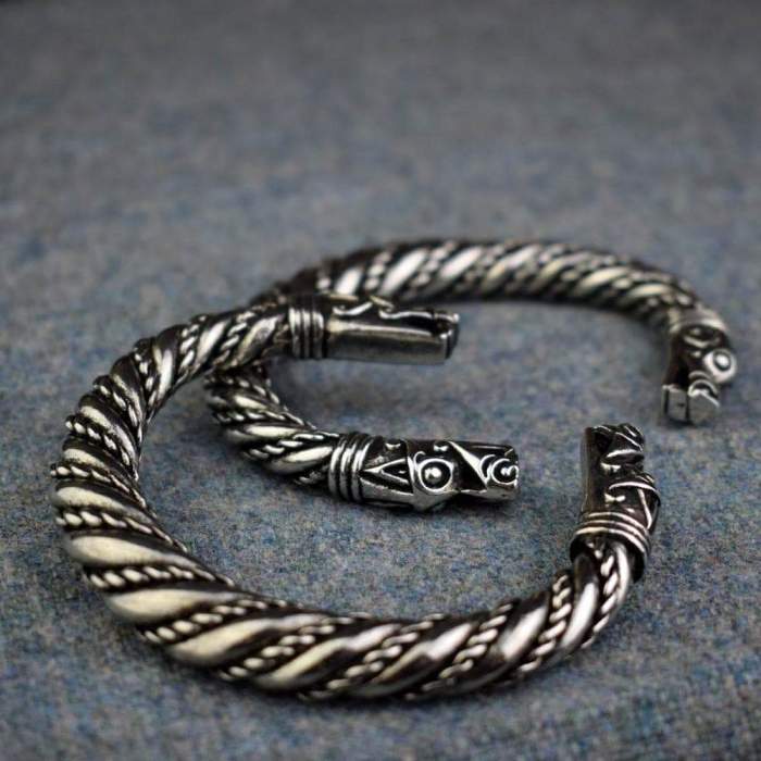 Viking Norse Dragon Head Tapered Band Bracelet