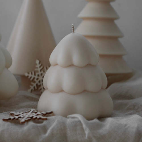 Small Snowy Cute Christmas Tree Candle