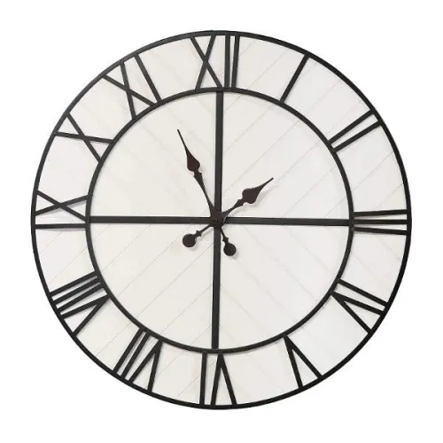 White Wood and Black Metal Wall Clock 31.5 