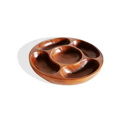 Hard Wood Vintage Mid Century Round Tray
