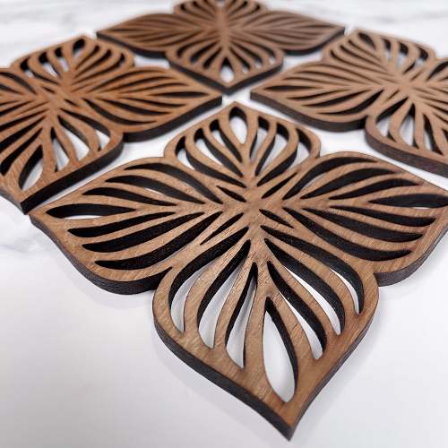 Botanical Upcycled Teak Wood Coasters - Set of 2 or 4