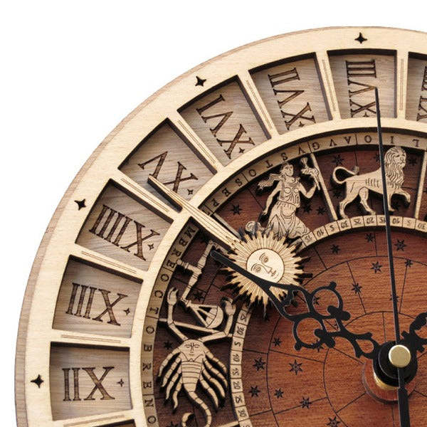 12 Constellations Wooden Wall Clock