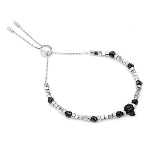 Black Spinel beads with Black skull bracelet