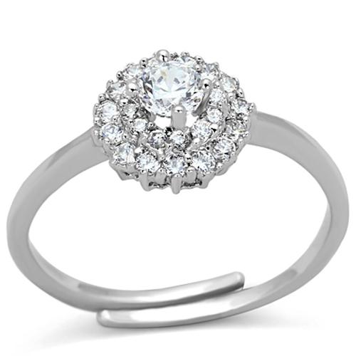 3W501 - Rhodium Brass Ring with AAA Grade CZ  in Clear