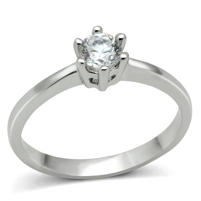 3W109 - Rhodium Brass Ring with AAA Grade CZ  in Clear