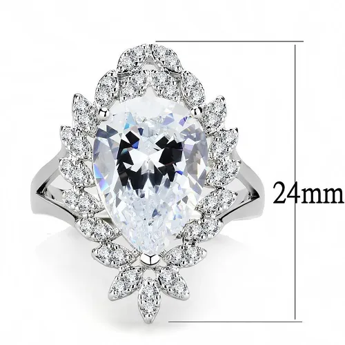 3W1435 - Rhodium Brass Ring with AAA Grade CZ  in Clear