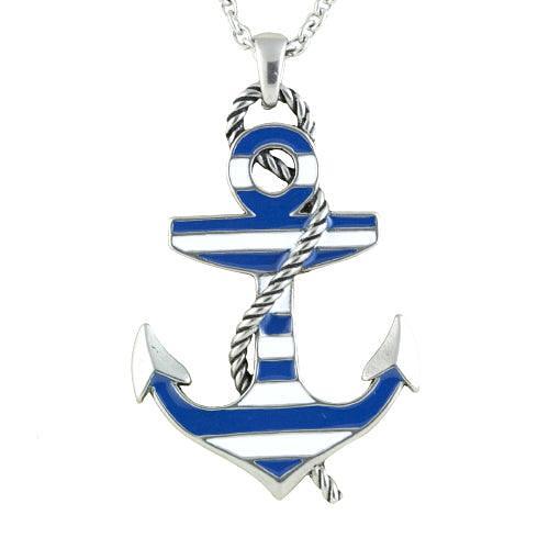 Blue Color Striped Anchor Necklace