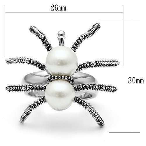 3W226 - Rhodium Brass Ring with Synthetic Pearl in White