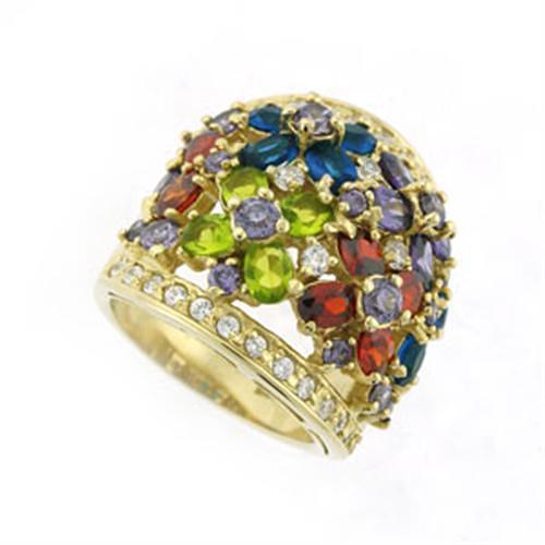 8X114 - Gold 925 Sterling Silver Ring with AAA Grade CZ  in Multi Colo