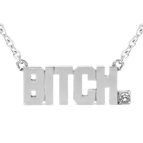 BITCH Pendant Block Letter Necklace with Swarovski crystal