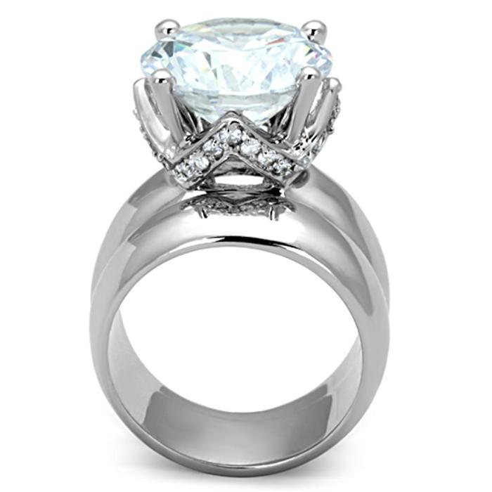 3W802 - Rhodium Brass Ring with AAA Grade CZ  in Clear