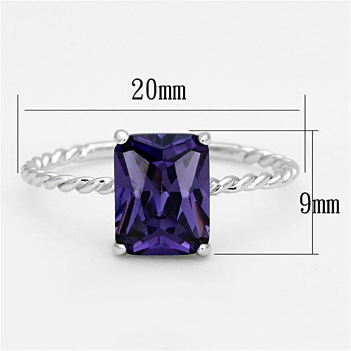 3W498 - Rhodium Brass Ring with AAA Grade CZ  in Amethyst