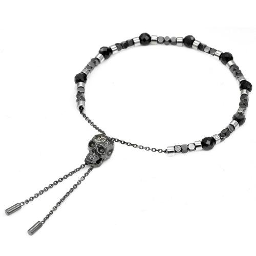 Black Spinel beads Black skull pull-chain bracelet